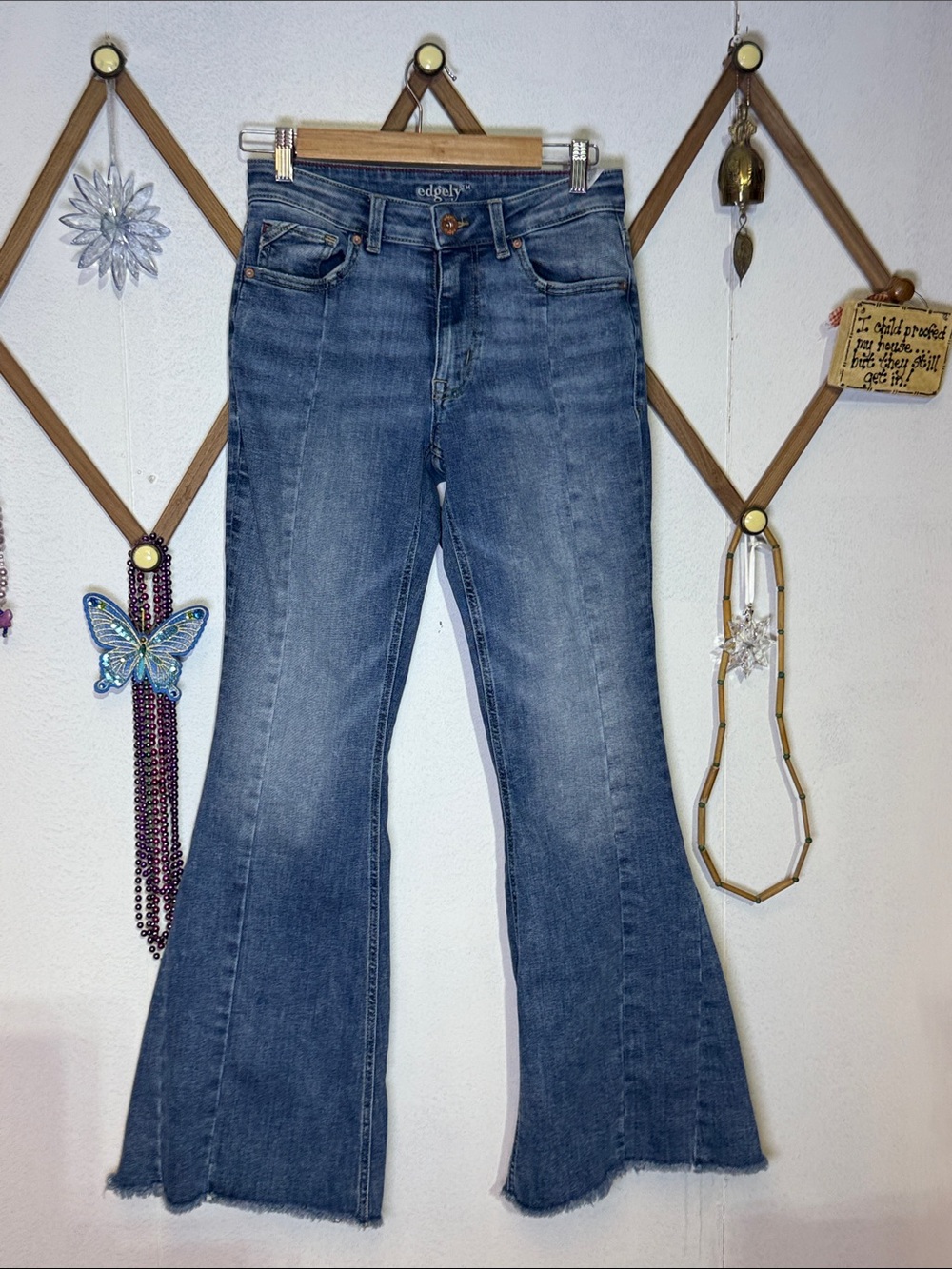 Edge by Wildfox Blue Flare Jeans with Subtle Raw Hem